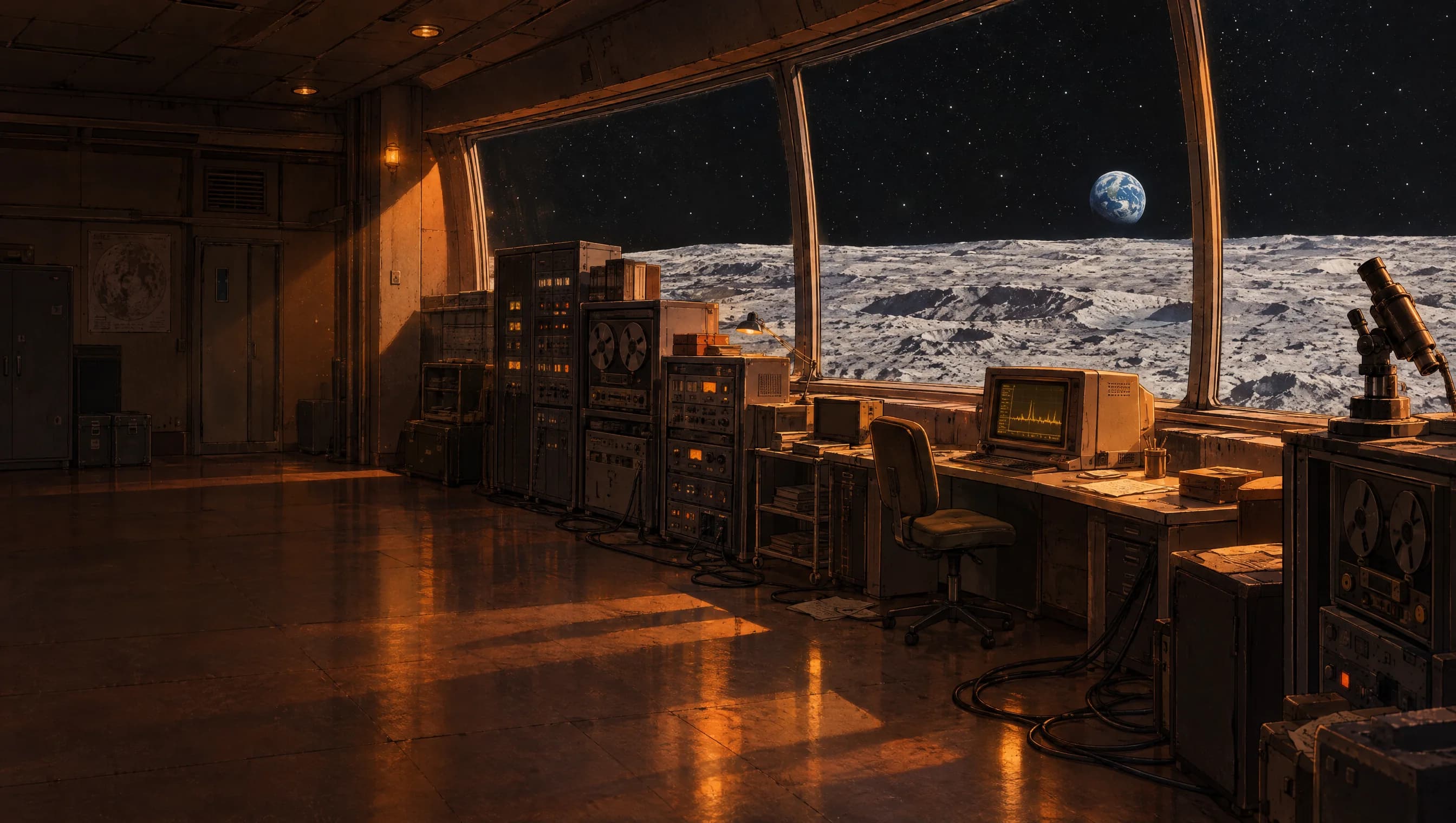 The abandoned lunar observatory, its CRT monitor glowing amber
